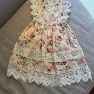 Trish Scully Floral Lace Dress Cream Pink Girls Size 6